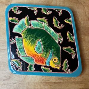 Artist Signed ‘95 Fish Design Ceramic Tile Art